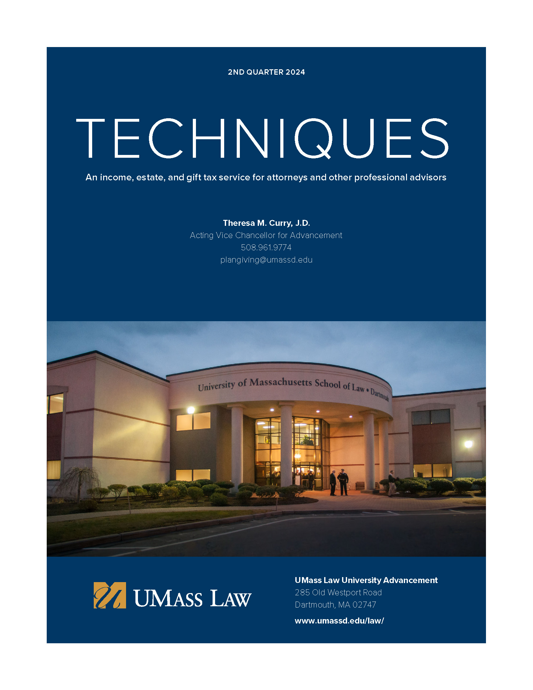Thumbnail: UMass Law 2nd Quarter 2024 TECHNIQUES cover.